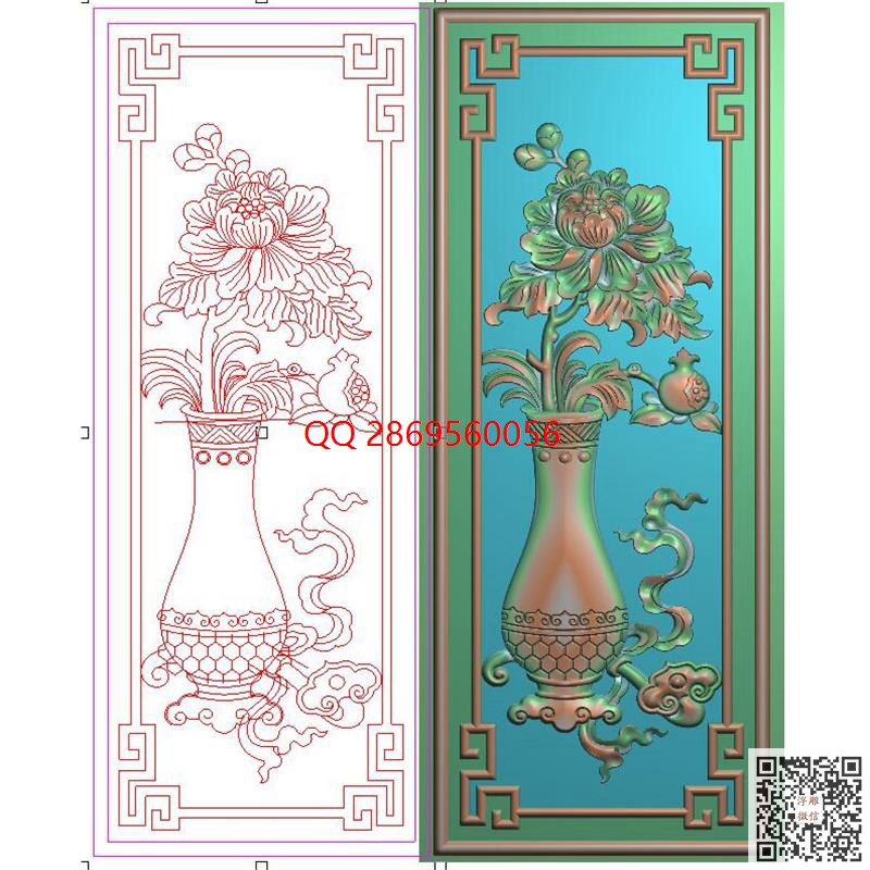 如意牡丹石榴花瓶背板门板竖板106x268.jpg