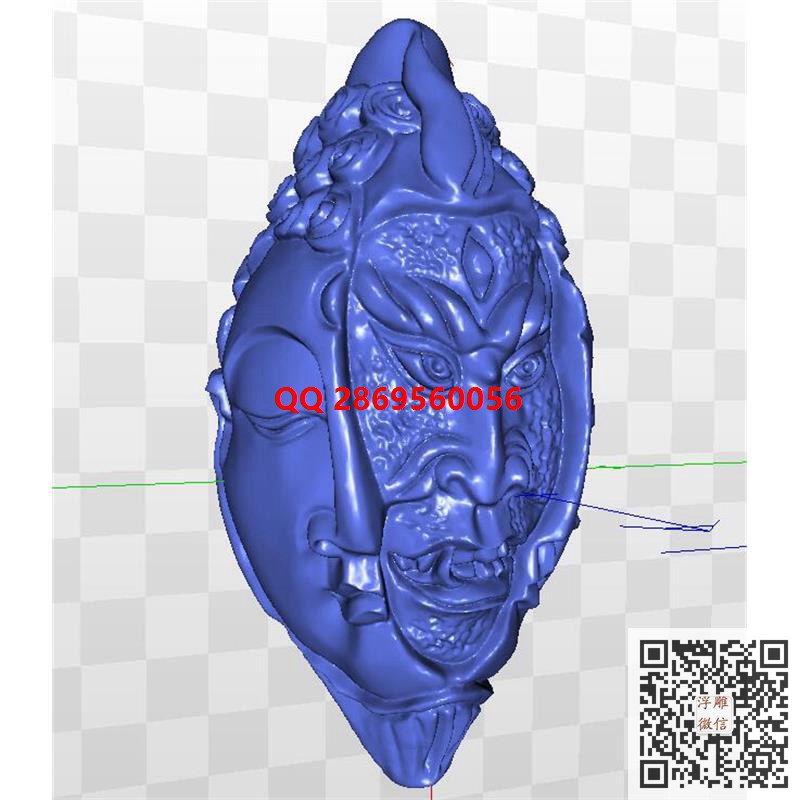 橄榄核雕一念半佛半魔挂件stl圆雕图一念之间恶念3d打印三维立体模型