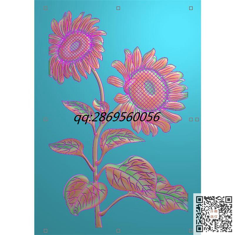 向日葵精雕图竖板花朵门板石雕花草葵花