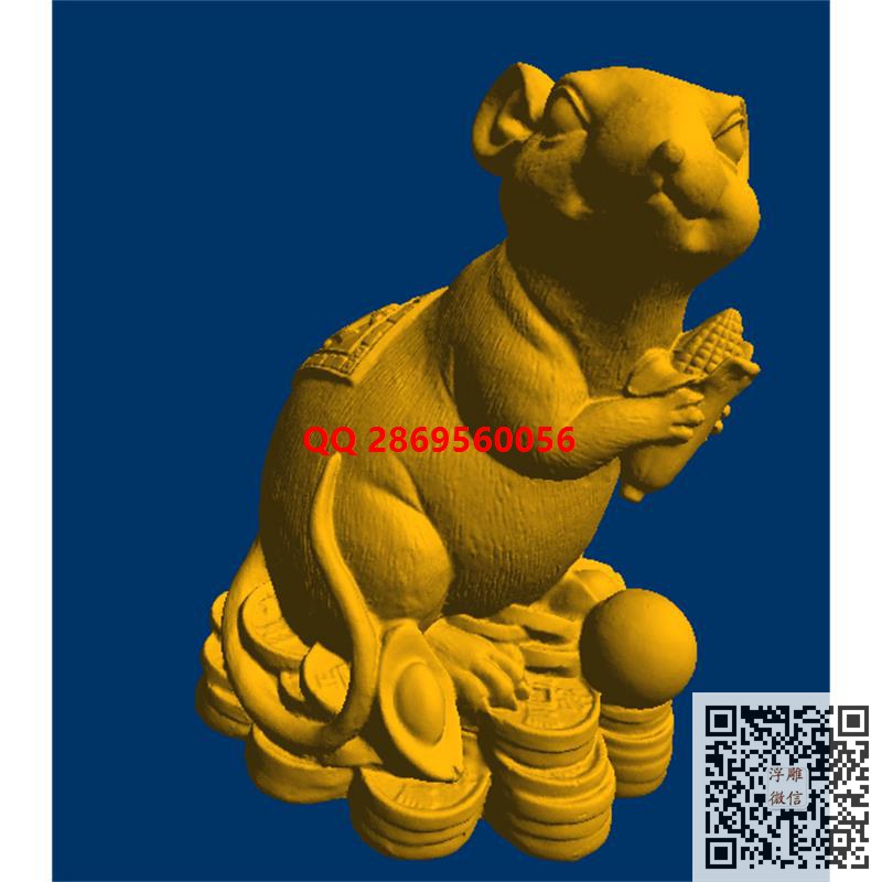 招财鼠摆件stl圆雕图招财铜钱金钱老鼠3d三维立体模型