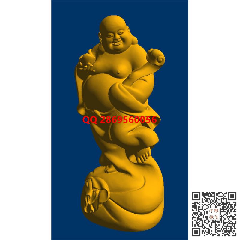 单脚如意元宝笑佛stl圆雕图弥勒佛抱如意3d打印弥勒佛站像三维立体模型
