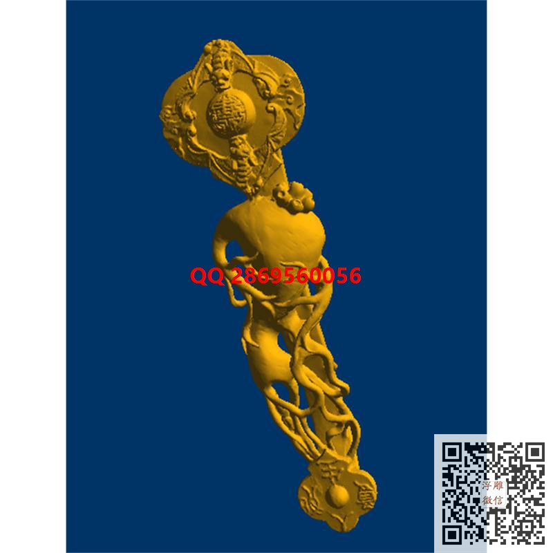 人参如意镂空摆件stl圆雕图蝙蝠人参3d打印三维立体模型