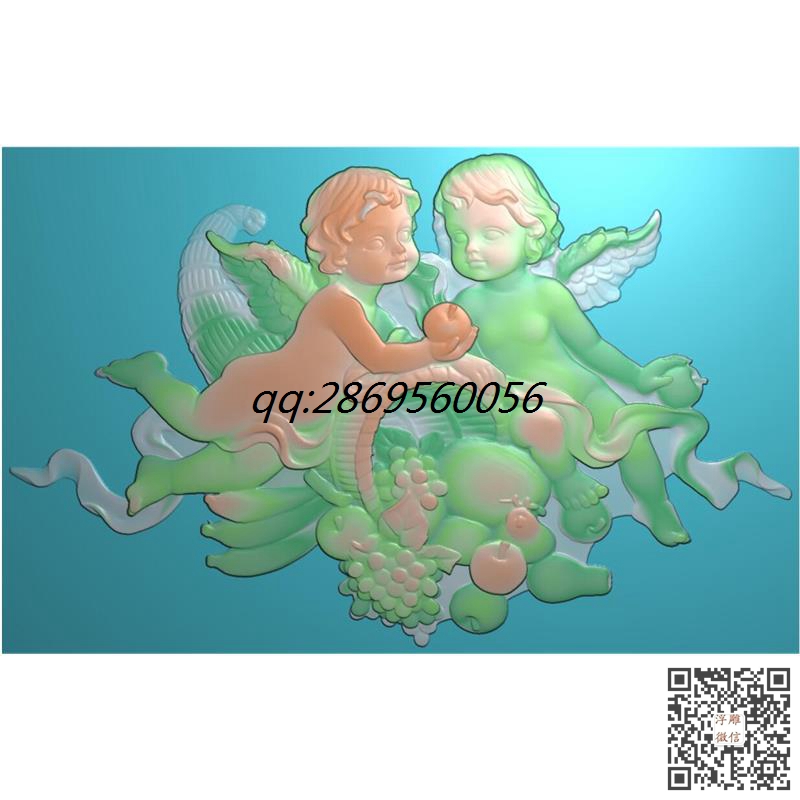 天使人物精雕图欧式人物雕刻图案果篮水果小孩