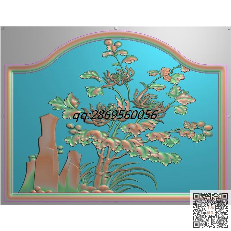 菊花门板精雕图花鸟菊花鸟柜子门板雕花灰度图四君子花