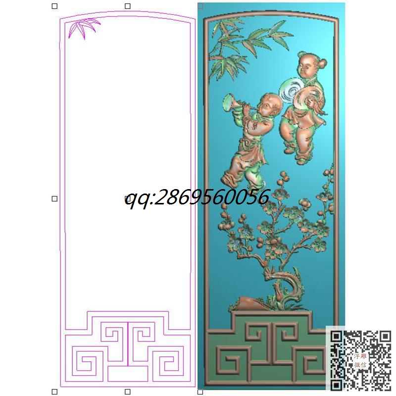 童子人物靠背精雕图古代人物小孩顽童灰度图童子吹唢呐