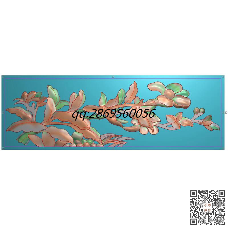 横板门板小树围板精雕图树叶灰度图洋花