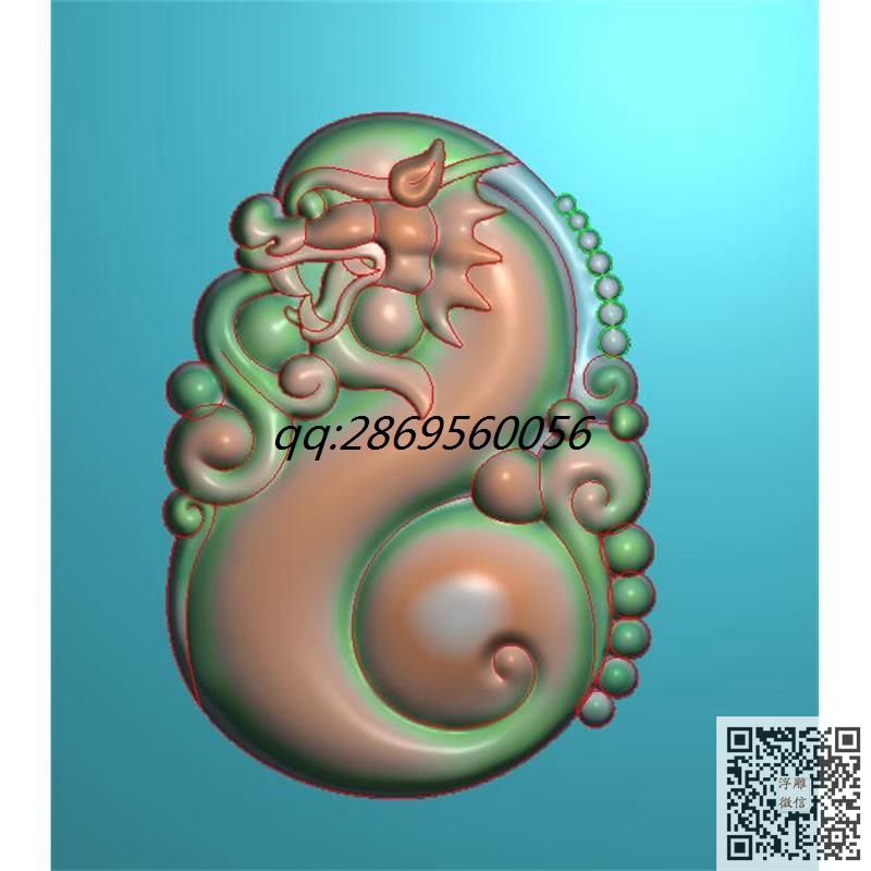 如意龙兽头福瓜豆挂件精雕图仿古草龙兽牌