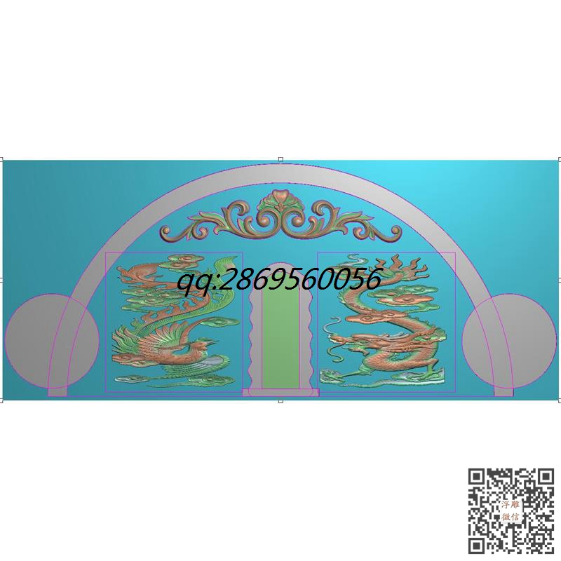 MB150龙凤洋花墓碑帽头精雕图