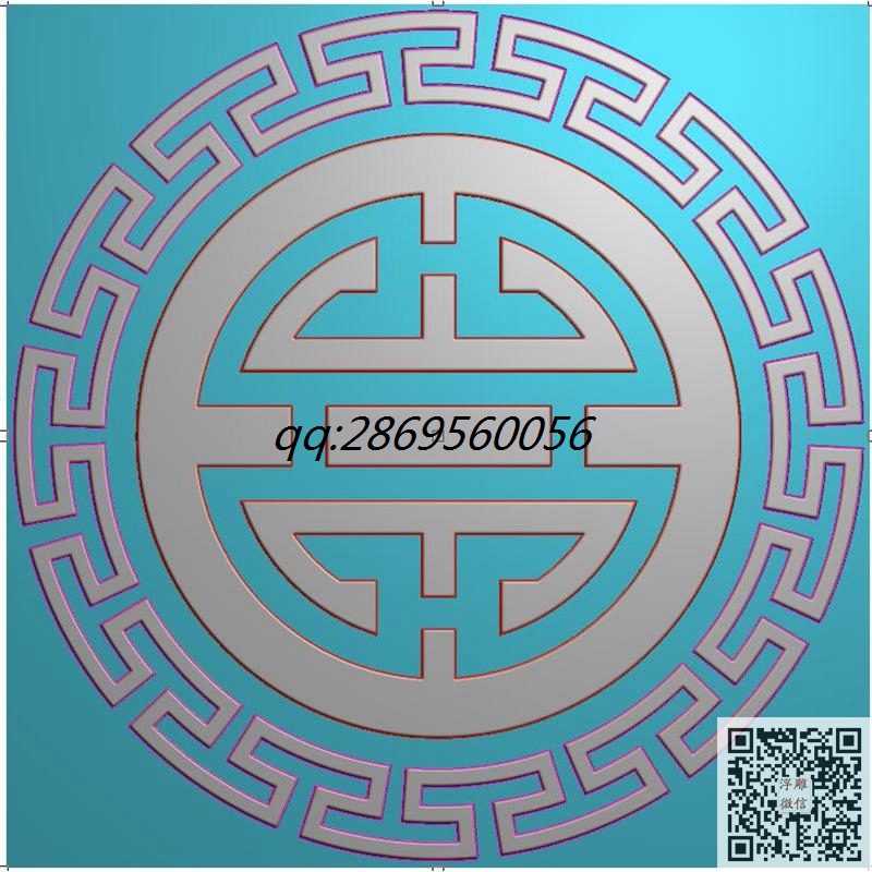 仿古圆形回纹寿字精雕图仿古圆寿字灰度图