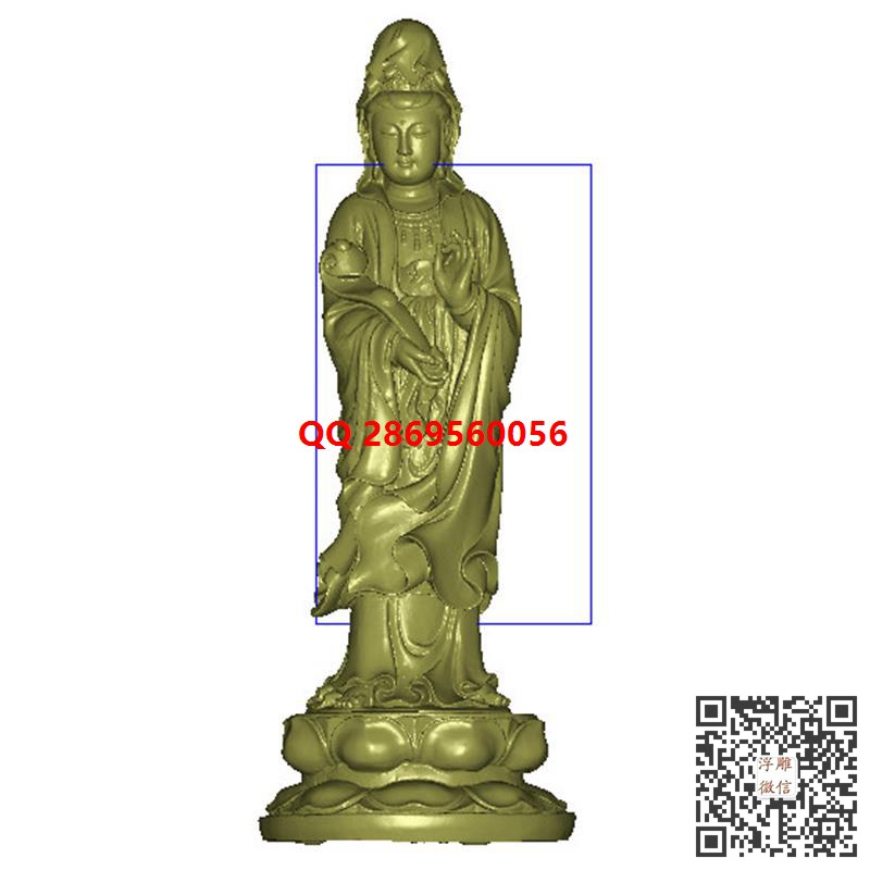 观音站如意stl模型观音抱如意观音站像圆雕图3d打印三维立模型