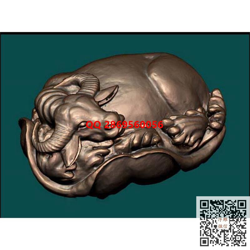 荷叶牛手把件水牛荷叶stl圆雕图三维立体模型3d打印