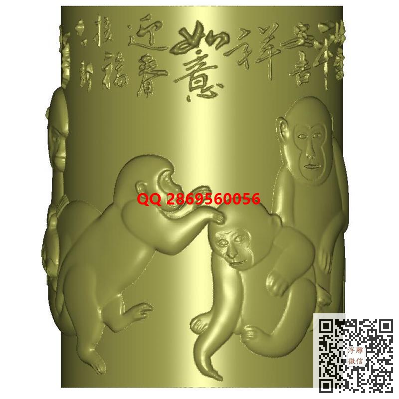 猴子笔筒stl圆雕图三维立体模型3d打印图