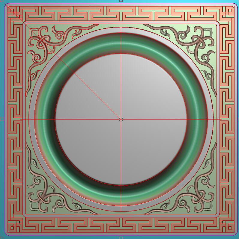 仿古回纹边框洋花砚台雕花端砚精雕图jdp灰度图