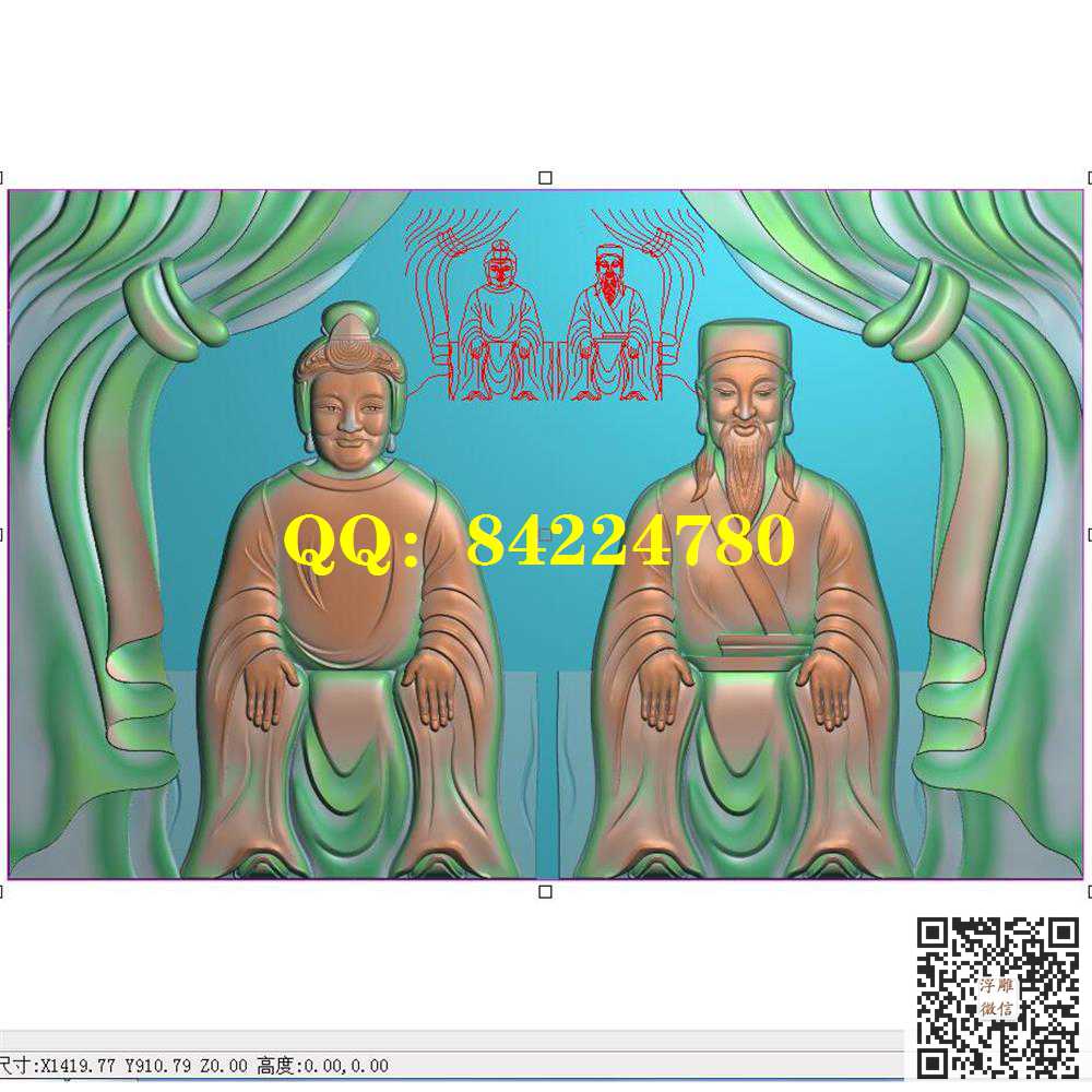 317土地公土地婆精雕图灰度图