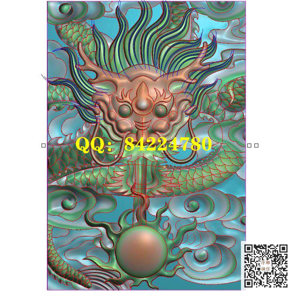 GLL-033龙牌挂件带线精雕图灰度图