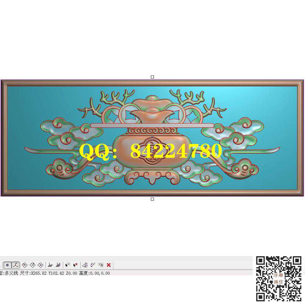 HPQ-026如意聚宝盆仓板带线精雕图灰度图
