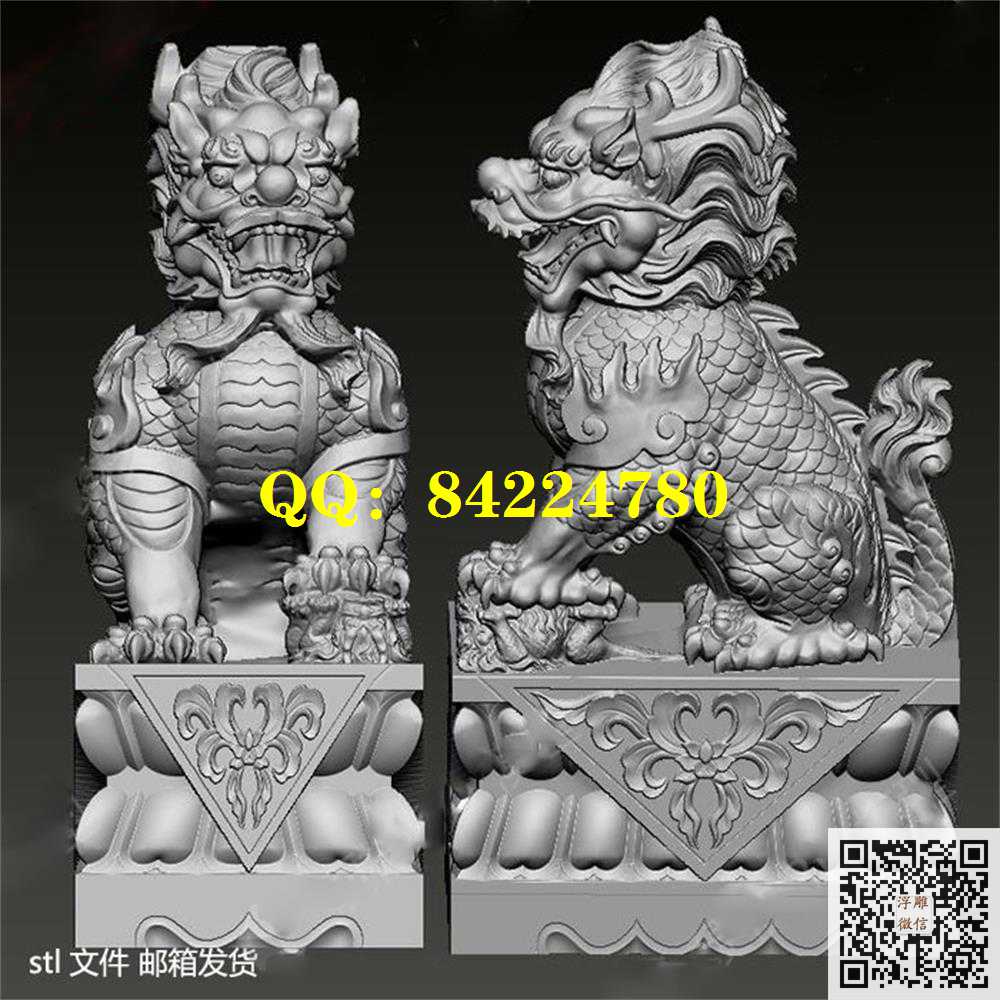 LDQ-013坐立麒麟门墩立体图stl圆雕图
