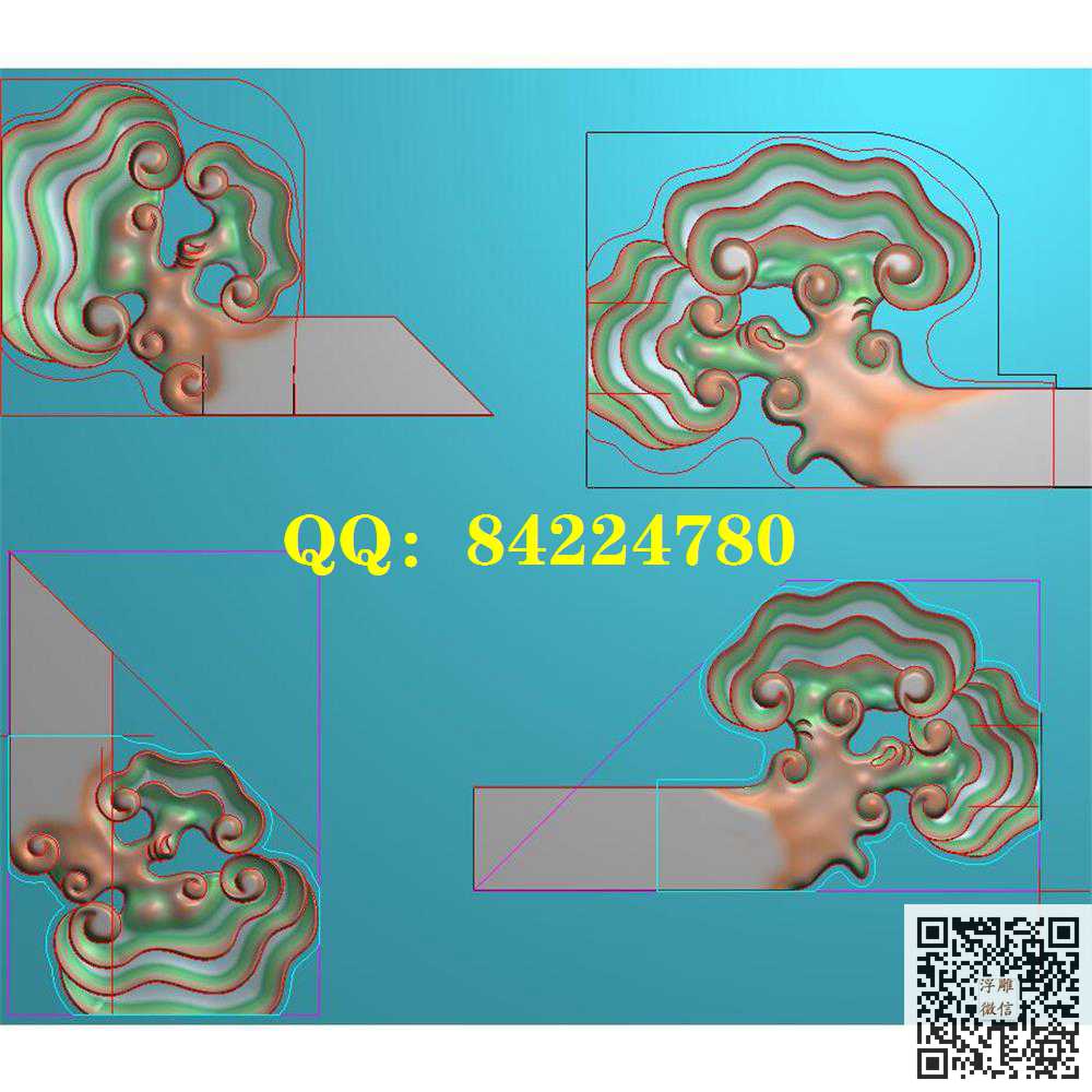 qt002灵芝扶手角花精雕图灰度图