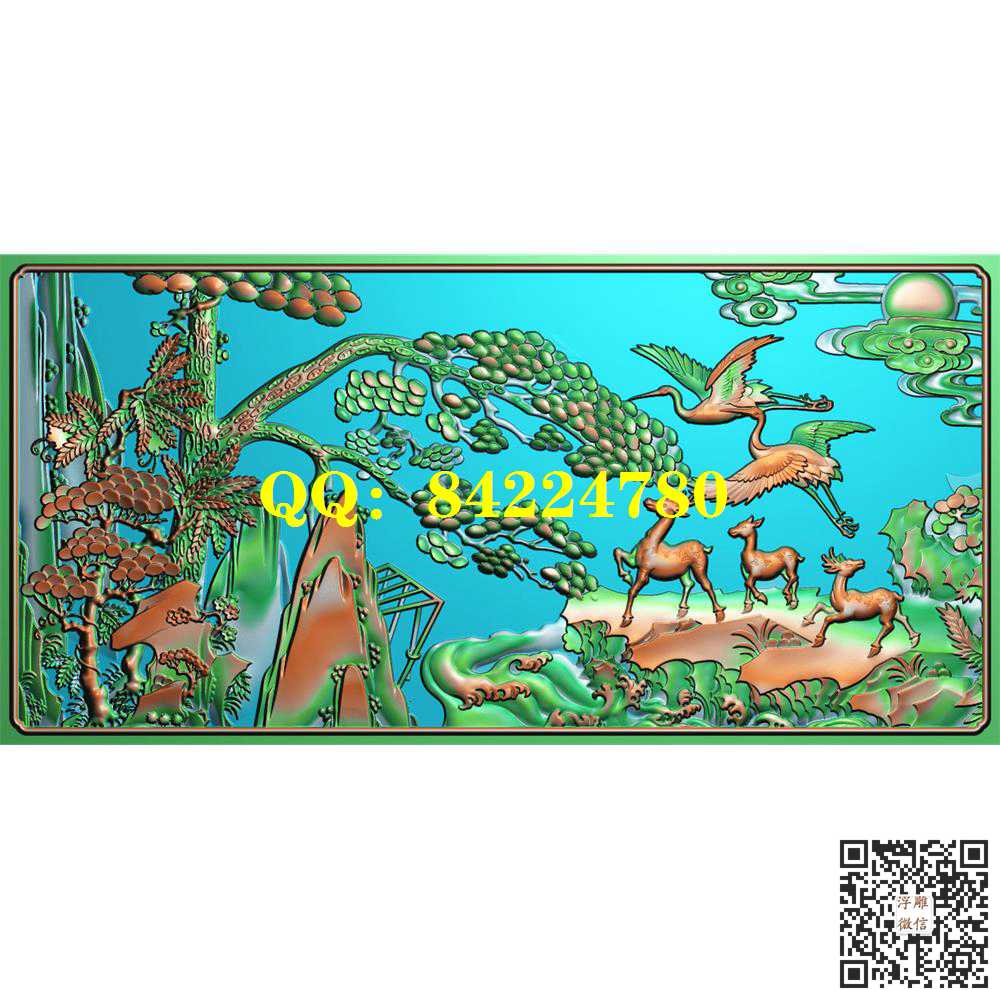 SH-052山水松鹤梅花鹿挂屏精雕图灰度图