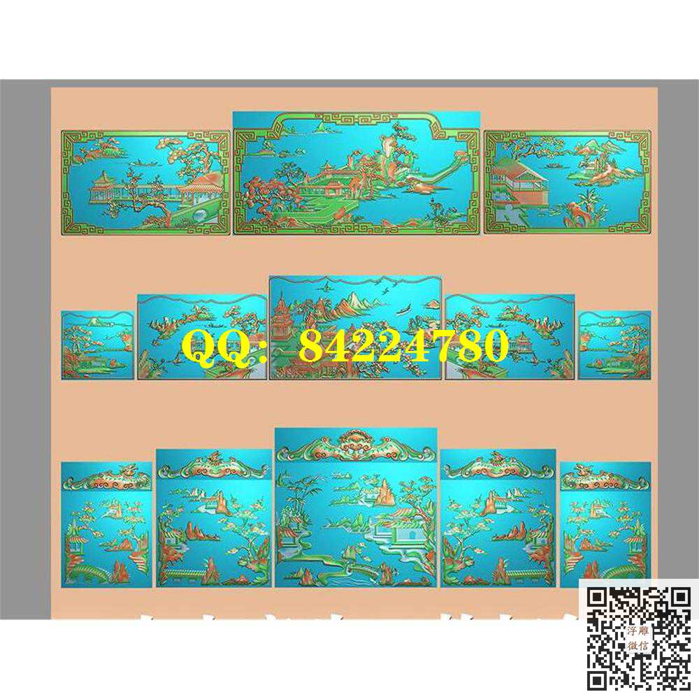 ZTC-018山水床头3款打包精雕图灰度图 ZTC-018山水床头3款打包精雕图灰度图