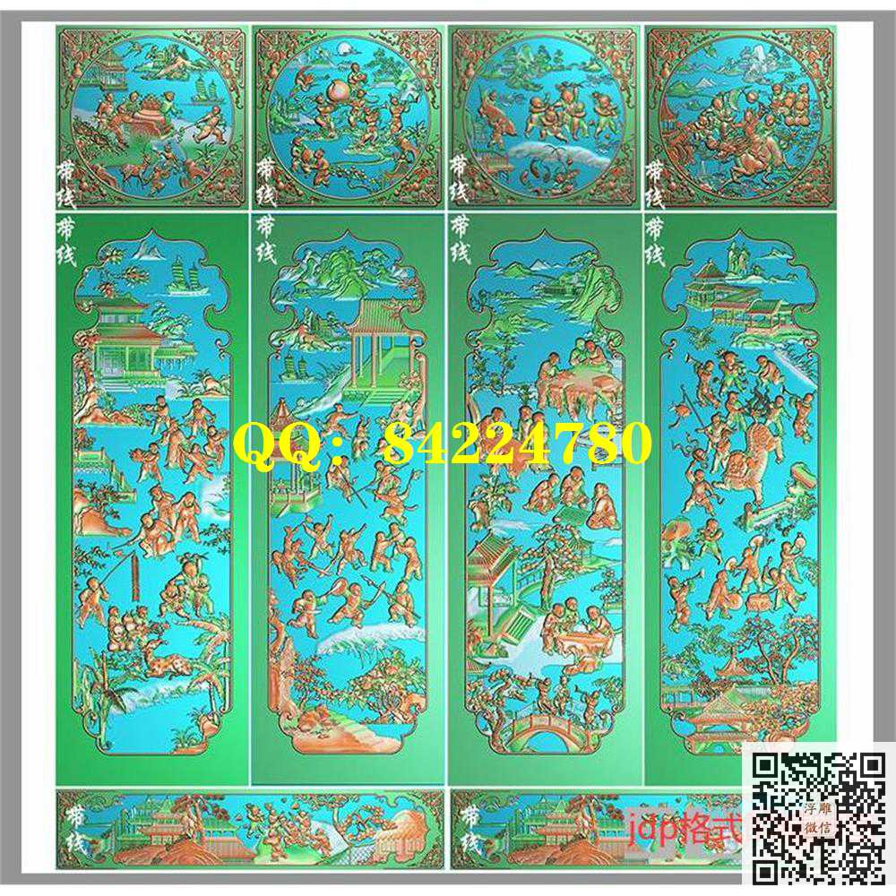 ZTGM-065百子山水顶箱柜开脸带线精雕图灰度图 ZTGM-065百子山水顶箱柜开脸带线精雕图灰度图