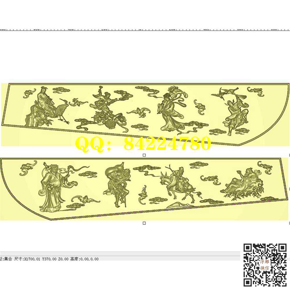 八仙棺材1700-370精雕图灰度图