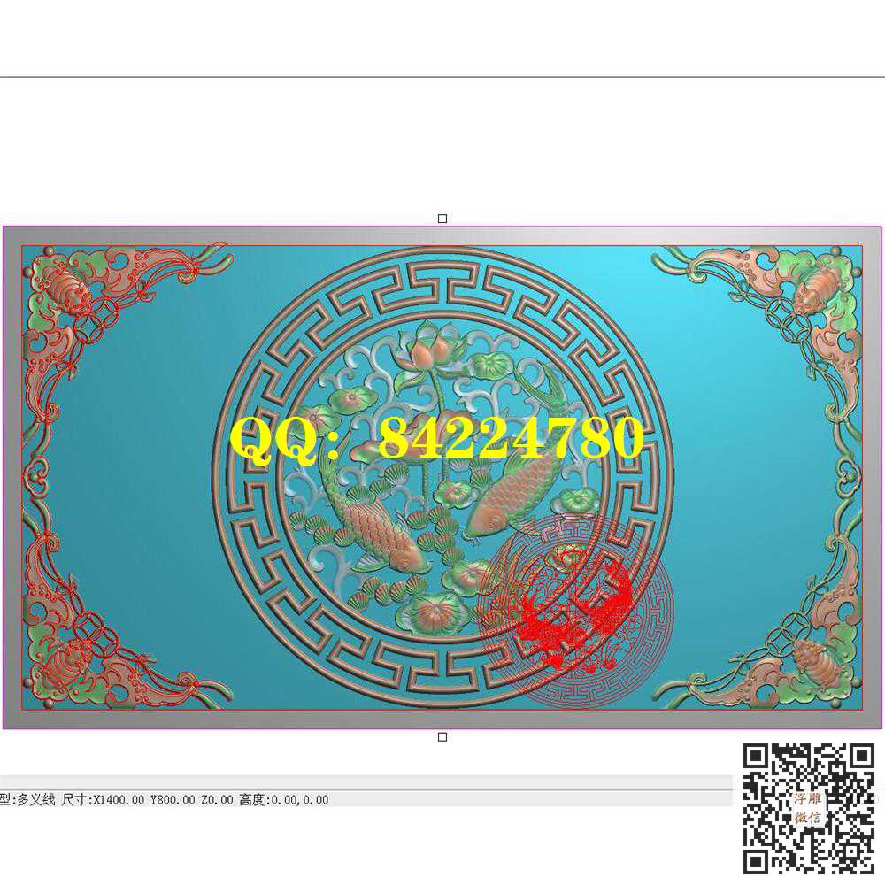 蝙蝠荷花鱼背景墙精雕图灰度图