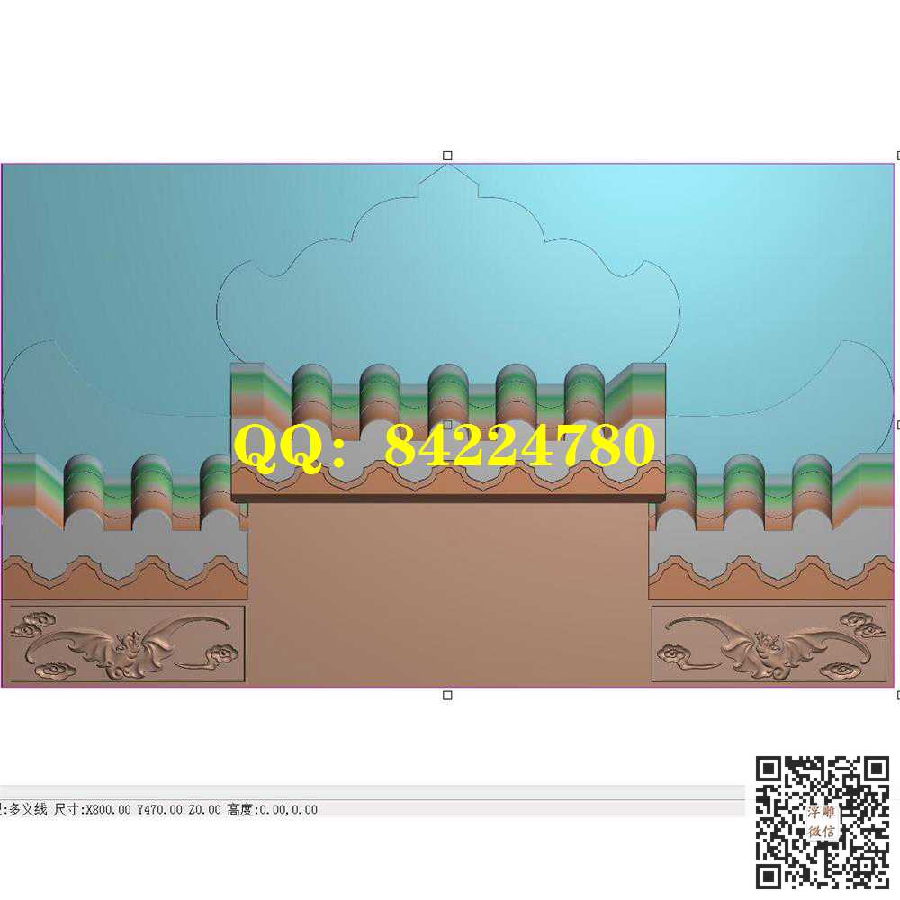 蝙蝠墓碑瓦800-470精雕图灰度图