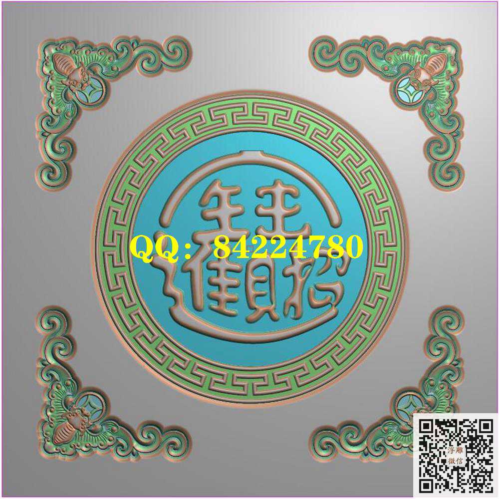 蝙蝠招财进宝精雕图灰度图