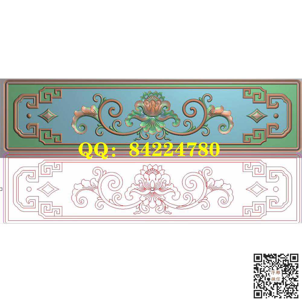 博古线框如意洋花牡丹花扶手侧板横板挡板精雕图