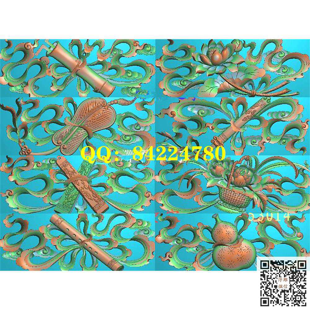 藏式八宝完成精雕图灰度图