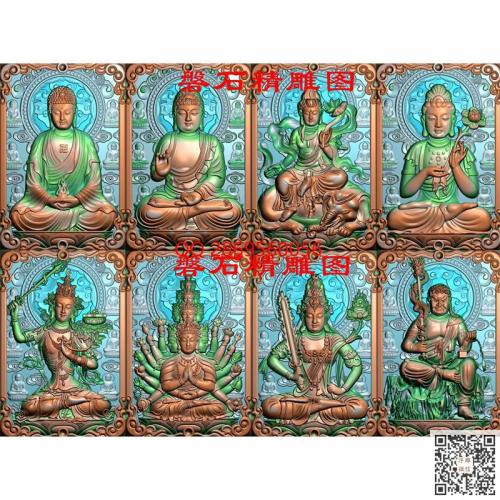 46牌万佛背景八大守护佛挂件本命佛牌子守护神精雕图文殊菩萨阿弥陀佛普贤菩萨千手观音虚空藏菩萨jdp浮雕图灰度图电脑雕刻