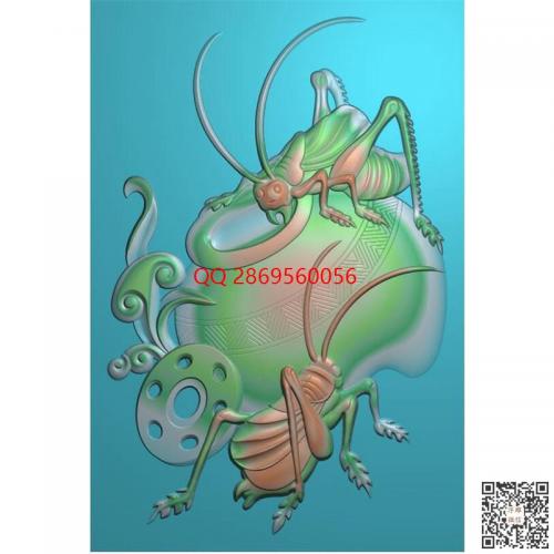 玉雕蛐蛐挂件精雕图花鸟鱼虫蝈蝈挂坠牌子jdp浮雕图灰度图电脑雕刻图牌子图木雕图