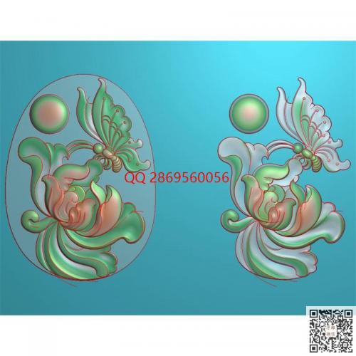 牡丹花蝴蝶挂件精雕图花开富贵牡丹花浮雕图灰度图jdp玉雕图电脑雕刻牡丹蝴蝶牌子bmp