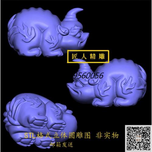 独角兽神兽怪兽犀牛动物圆雕图stl立体模型3d打印3d立体模型电脑雕刻