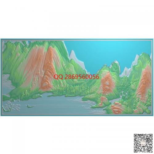 扫描图山水挂屏精雕图山水屏风jdp电脑雕刻素材bmp灰度图浮雕图石雕山水图