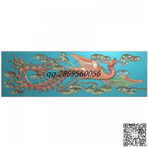 凤凰围板长方形祥云凤凰精雕图凤凰横板仓板bmp灰度图jdp素材浮雕图电脑雕刻文件