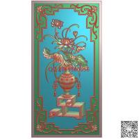 博古荷花花瓶门板精雕图仿古洋花边框竖板洋花框jdp电脑雕刻图莲花花瓶柜子门板浮雕图bmp素材