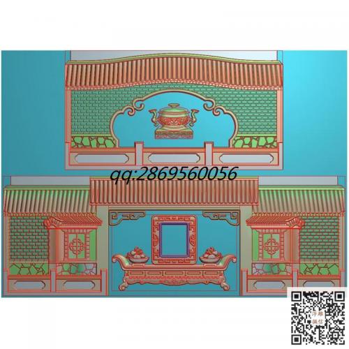 仿古墙院砖墙香炉供桌骨灰盒相框jdp素材文件古代房子庭院寿盒围板精雕图bmp灰度图jdp电脑雕刻图浮雕图