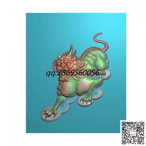 铜钱貔貅玉雕图招财貔貅牌子精雕图兽牌神兽动物灰度图bmp浮雕图电脑雕刻图jdp素材文件