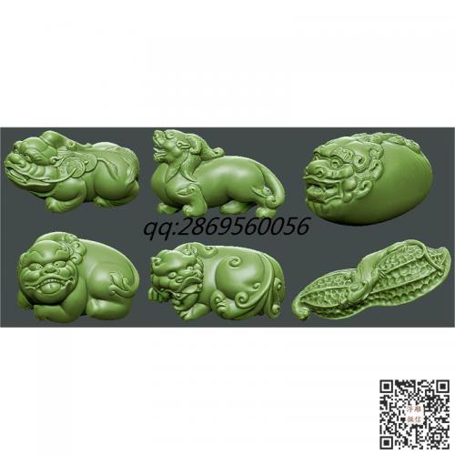 6个招财貔貅打包3d模型stl圆雕图花生核雕貔貅动物挂坠3d打印貔貅挂件立体模型数控雕刻模型