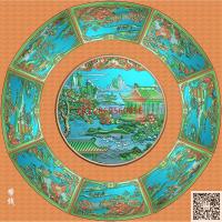 仿古明清圆桌餐桌雕花山水圆台面4张带线精雕图灰度图bmp电脑浮雕图数控雕刻机图纸素材扇形山水