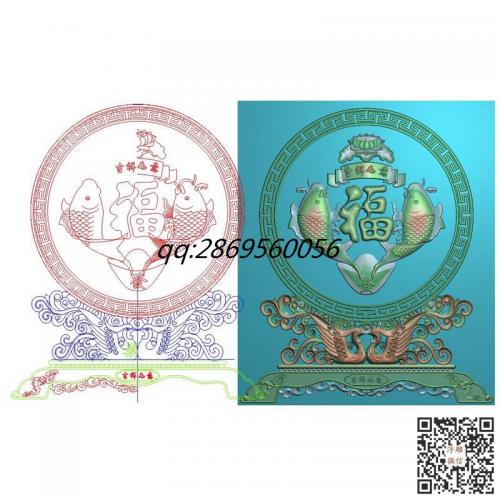 吉祥如意凤凰双凤镂空底座精雕图灰度图电脑浮雕图数控雕刻机图纸素材年年有余鲤鱼双鱼摆屏