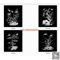 梅兰竹菊四季花鸟门板精雕图灰度图bmp电脑雕刻浮雕图数控雕刻机图素材花鸟柜子酒柜书柜门板