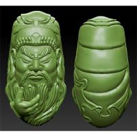 橄榄核雕关公头像挂件挂坠stl圆雕图撩胡子关公3d打印三维立体模型电脑雕刻浮雕图数控雕刻机图素材