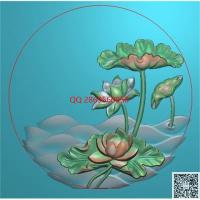 玉雕荷花挂件圆形莲花圆牌精雕图jdp灰度图玉荷花挂屏bmp电脑雕刻浮雕图数控雕刻机图素材