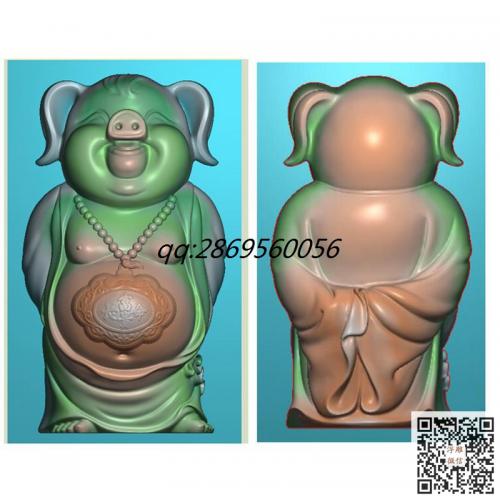 富贵猪挂件生肖猪牌子玉雕双面立体福猪宝宝锁精雕图jdp灰度图bmp电脑雕刻浮雕图数控雕刻机图素材
