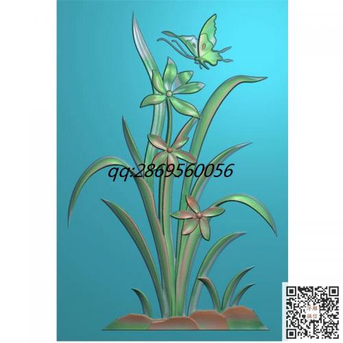 玉雕兰花挂件花草精雕图jdp灰度图蝴蝶兰花牌子bmp电脑雕刻浮雕图数控雕刻机图素材