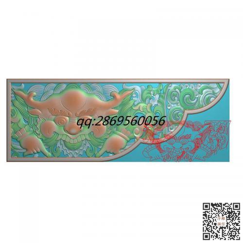 藏式兽头角花牙板精雕图镂空草花貔貅头像雀替古建角花jdp灰度图bmp电脑雕刻浮雕图数控雕刻机图素材