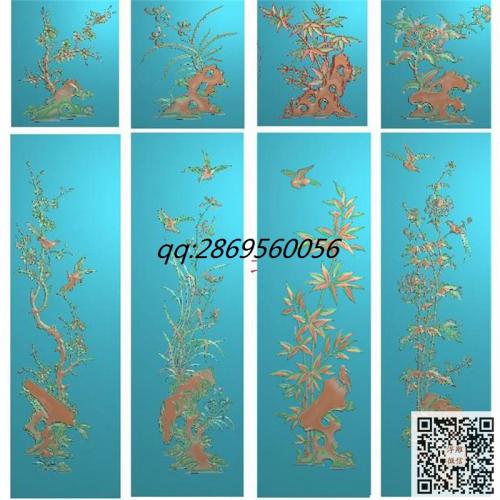 梅兰竹菊四季花顶箱精雕图jdp灰度图梅花兰花竹子菊花bmp电脑雕刻浮雕图数控雕刻机图素材花鸟柜子门板